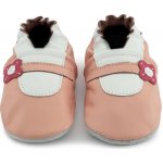 Carozoo Kožené capáčky s koženou podrážkou růžové s kytičkou Růžová – Zboží Dáma