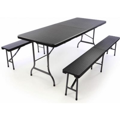Garthen 39509 Zahradní set lavice a stůl v ratanové optice černá – Hledejceny.cz
