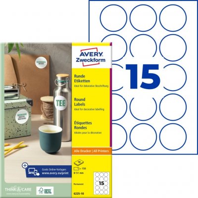Avery Zweckform 6225-10 Kulaté etikety 51 mm 150 ks bílá – Hledejceny.cz