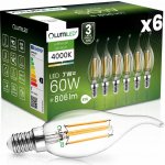Lumiled 6x LED žárovka E14 7W = 60W 4000K Svíčka FILAMENT – Hledejceny.cz