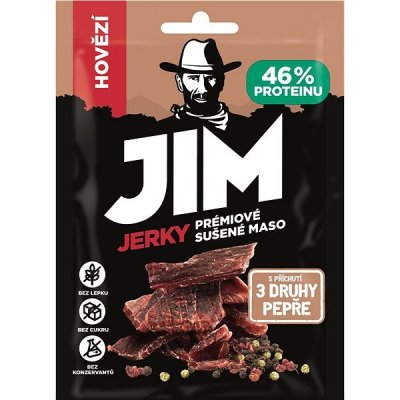 Jim Jerky hovězí s příchutí 3 druhy pepře 23 g