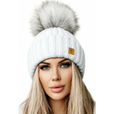 Fashionweek dámská zimní čepice s bambulí flísová podšívka Jenot Woolk Rita Bílá – Zboží Dáma