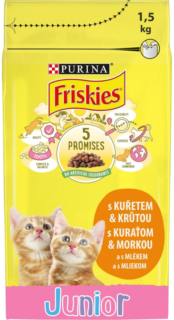 Friskies Cat Junior s kuřetem krůtou mlékem a se zeleninou 1,5 kg