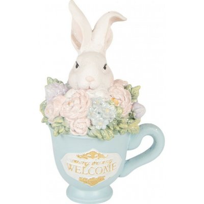 Clayre & Eef Dekorace králík v modrém šálku s květy - 11*9*16 cm – Hledejceny.cz