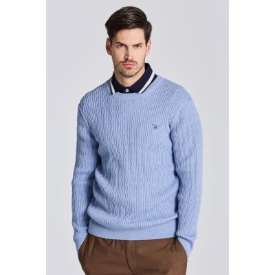 Gant Cotton Cable C-neck modrá – Zboží Mobilmania