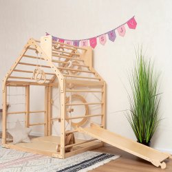 Montessori Furniture dětský domeček Home natural se skluzavkou,rampou a doplňky