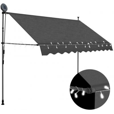 Greatstore Ručně zatahovací markýza s LED světlem 300 cm antracitová – HobbyKompas.cz