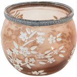 Béžovo-hnedý sklenený svícen na cajovou svícku s kvety Onfroi – 10x8 cm