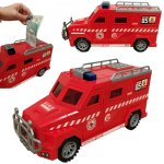Lebula pokladnička na mince bankovky prasátko dárek na peníze otevírací interaktivní auto hasičský vůz – Zboží Mobilmania