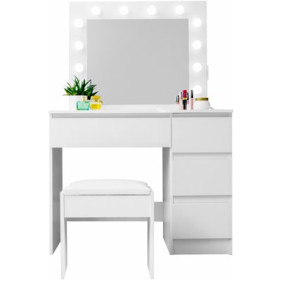 Aga Toaletní stolek se zrcadlem, osvětlením a el.zásuvkou + taburet MRDT09-GW-S Lesklý bílý