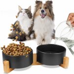 Mersjo Dvojitá keramická miska pro psy i kočky s elagantním dřevěným stojanem 2 x 400 ml – Hledejceny.cz