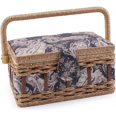 Kazeta / košík na šití čalouněný, střední, 17 modrá tmavá paisley – Zboží Mobilmania