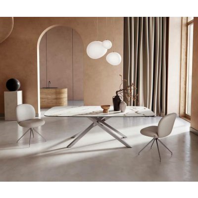 DELIFE Jídelní stůl Edge oválný 240 x 120 keramika Calacatta Luxe bílo-zlato-šedá křížová podnož hranatá z nerezové oceli – Zboží Mobilmania