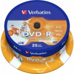 Verbatim DVD-R 4,7GB 16x, AZO, printable, spindle, 25ks (43538) – Zboží Živě