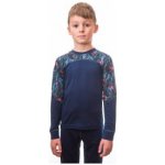 Sensor Merino Impress Set dětský triko dl.rukáv + spodky deep blue/floral modrá – Zboží Mobilmania