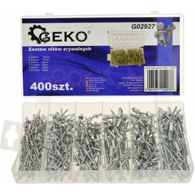 GEKO G02927 Trhací nýty hliníkové, 2.4 x 6 - 4.8 x 10 mm, plochá hlava, sada 400 kusů – Zboží Dáma