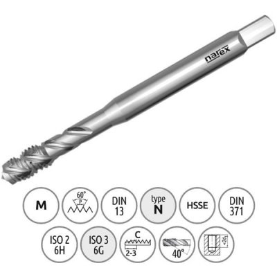 Narex Ždánice 041531118020000 - Závitník strojní M 2,0 x 0,4mm šroubovice 35° typ 3044 kód 2050 lícování ISO2 (6H) DIN 371 – Zboží Mobilmania