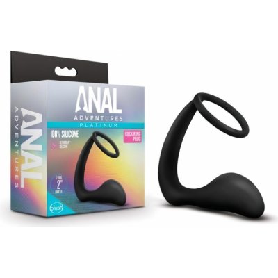 Blush Anal Adventures Cock Ring Plug Black anální kolík s erekčním kroužkem černé – Zboží Mobilmania