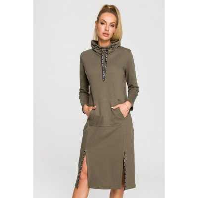 M688 Knit midi dress with logoes stripes khaki – Zboží Mobilmania