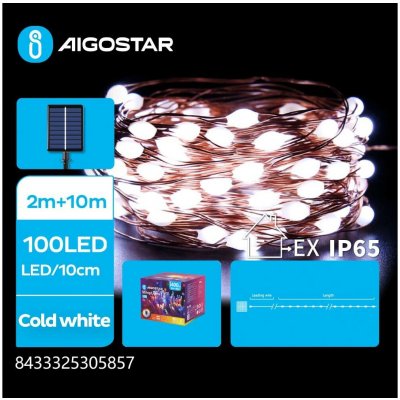 Aigostar B.V. Aigostar LED Solární vánoční řetěz 100xLED 8 funkcí 12m IP65 studená bílá AI1187 – Hledejceny.cz