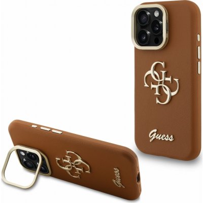 Guess PU Grained 4G Logo Stand Camera Frame pro iPhone 16 Pro Brown – Zboží Mobilmania