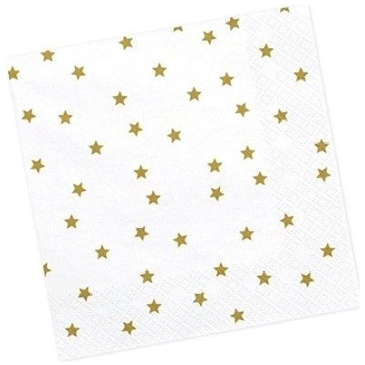 PartyDeco papírové ubrousky bílé se zlatými hvězdami 33x33cm 20ks