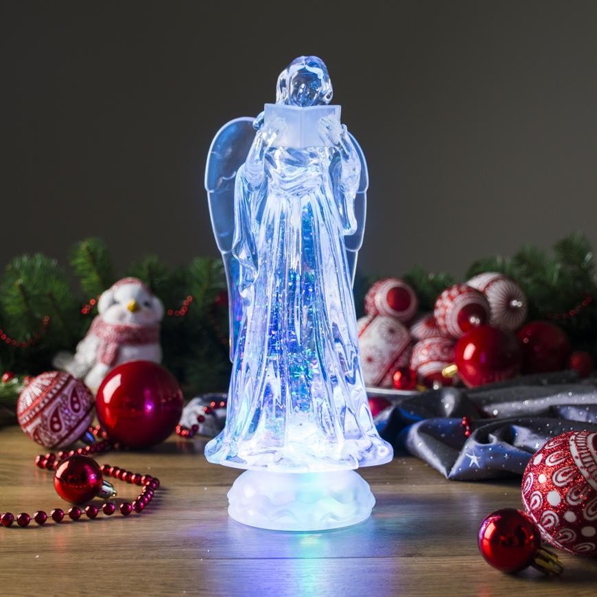MagicHome Dekorace Anděl LED měnící barvy s plovoucími třpytkami PE 3xAAA 10x25 cm ST8091146