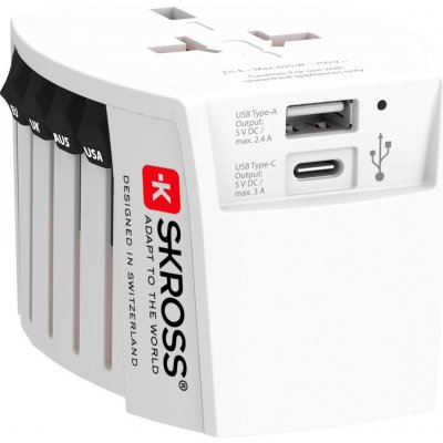 SKROSS cestovní adaptér MUV USB A+C, USB nabíjení 2.4A, univerzální pro 150 zemí – Zbozi.Blesk.cz