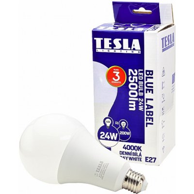 Tesla LED žárovka BULB E27, 24W, 230V, 2500lm, 25 000h, 4000K denní bílá  220° od 238 Kč - Heureka.cz
