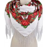šátek folklór květy s třásněmi 15 bílá červená – Zboží Dáma
