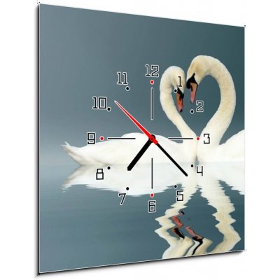 Obraz s hodinami 1D - 50 x 50 cm - Love Swans swan heart Amor – Zbozi.Blesk.cz