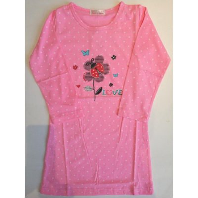 Dětská bavlněná noční košile s dlouhým rukávem kolekce beruška na kytičce svítivě růžová – Zboží Mobilmania