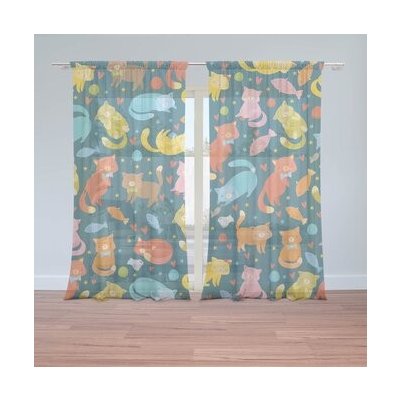 Sablio Záclony Kočky s rybkami: 2ks 150x250cm – Hledejceny.cz