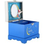 Teddies Skříňka šperkovnice jednorožec hrající na natažení dřevo odklápěcí vrch modrá 12,5x10,5cm v krabičce – Zboží Dáma