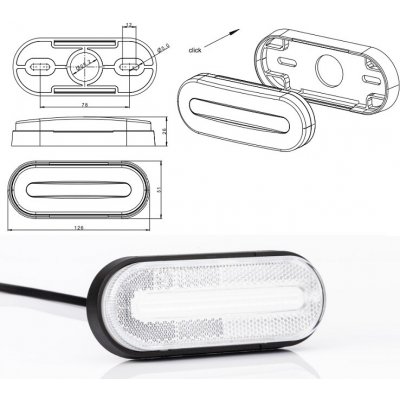 Svítilna poziční 12v/24v led bílá s odrazkou, kabel 0,25 m 0133188_A, , , – Zboží Mobilmania