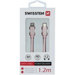 Swissten 71525205 USB 2.0 typ C na Lightning, USB 2.0, zástrčka C - zástrčka Lightning, opletený, 1,2m, růžovo-zlatý – Zboží Mobilmania