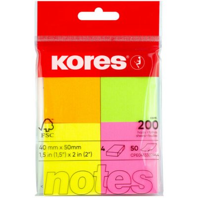 Bločky samolepicí Kores 40 x 50 mm, neonové, 4 barvy – Sleviste.cz