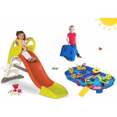 Smoby Set šmykľavka Toboggan KS dĺžka 150 cm stredná a vodná dráha AquaPlay Lock Box v kufríku s priehradou s vodnou pumpou SM310262-20 – Zbozi.Blesk.cz