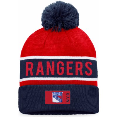 Fanatics zimní čepice New York Rangers Authentic Pro Game & Train Cuffed Pom Knit Deep Royal-Athletic Red