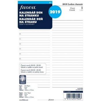 Filofax A5 kalendář 2019 ČJ+SJ den/1 stránka