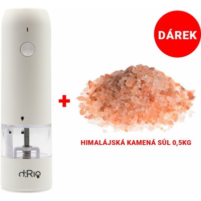 dRio AKU mlýnek na sůl a pepř bílý + 0,5 kg soli
