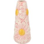 Růžová keramická vázička s reliéfem květů Jane Flower - Ø 8*18 cm - daan kromhout – Hledejceny.cz