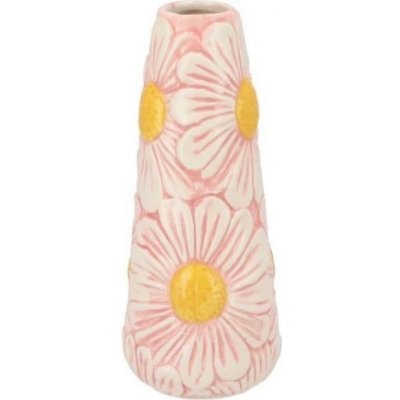 Růžová keramická vázička s reliéfem květů Jane Flower - Ø 8*18 cm - daan kromhout – Hledejceny.cz