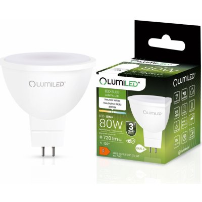 Lumiled LED žárovka LED GU5.3 MR16 8W = 80W 720lm 4000K Neutrální bílá 120° 12V – Hledejceny.cz