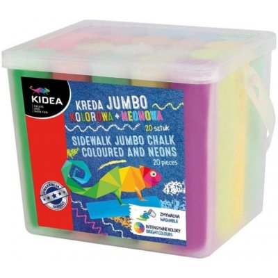 KIDEA Chodníkové křídy barevné a neonové JUMBO v kyblíku 20ks – Zboží Dáma