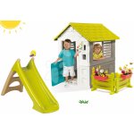 Smoby Set domeček Jolie modrý s 3 okny a 2 žaluziemi se zahrádkou a zvonkem a skluzavka Toboggan XS od 24 m – Sleviste.cz