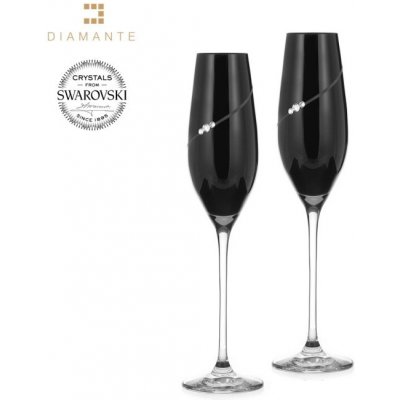 Crystalex Bohemia Glass Sklenice flétny na sekt černé se Swarovski Elements Silhouette Black 210 ml