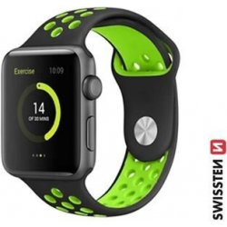 SWISSTEN SILICONE BAND FOR APPLE WATCH - SPORT 42 / 44 / 45 / 49 mm BLACK/GREEN 46000611