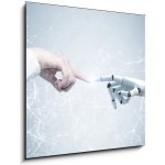 Skleněný obraz 1D - 50 x 50 cm - Human and robot hands reaching out, network Lidské a robotické ruce natahující ruku, síť