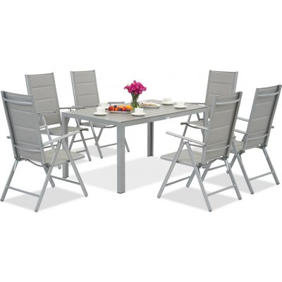 Garden Point Hliníková zahradní souprava Verona z polywoodového dřeva pro 6 osob světle šedá – Zboží Dáma